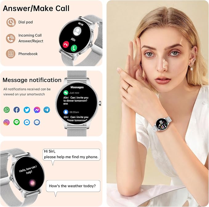 Smart Watch for Women(Answer/Make Calls), 1.27" HD Screen Fitness Tracker with Heart Rate/Sleep Monitor, 130+ Sport Modes IP68 Waterproof Activity Tracking, Smartwatch for Android iPhone with Bracelet