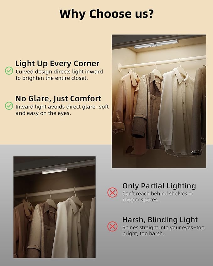 EZVALO 15-inch Motion Sensor Closet Lights, 3 Pack Rechargeable Cabinet Lights with Adjustable Sensor, Glare-Free, 3 Color Temps & Dimmable, Magnetic Motion Light Indoor for Pantry, Stairs