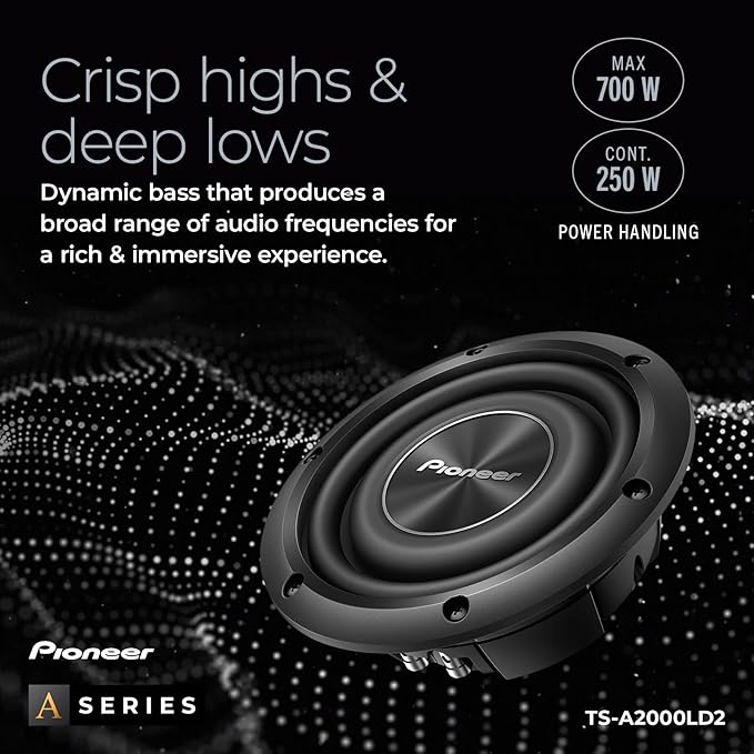 Pioneer A-Series TS-A2000LD2 8” Subwoofer – 700W Max, Shallow-Mount Design, Deep Bass in Tight Spaces
