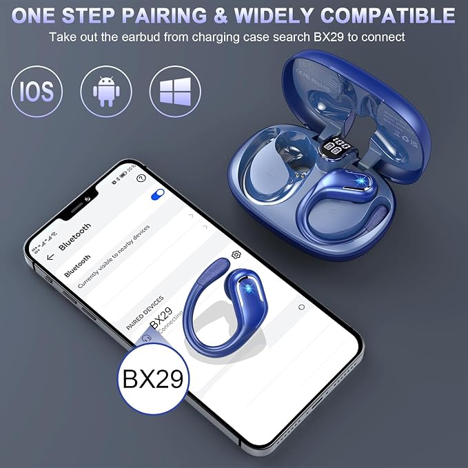 Ltinist Wireless Earbuds, 75hrs Bluetooth 5.4 Headphone Sport, Bluetooth Earbuds Deep Bass Over Ear Buds with Earhooks, ENC Noise Cancelling Earphone Mic, IP7 Waterproof for Workout/Running/Gym Blue