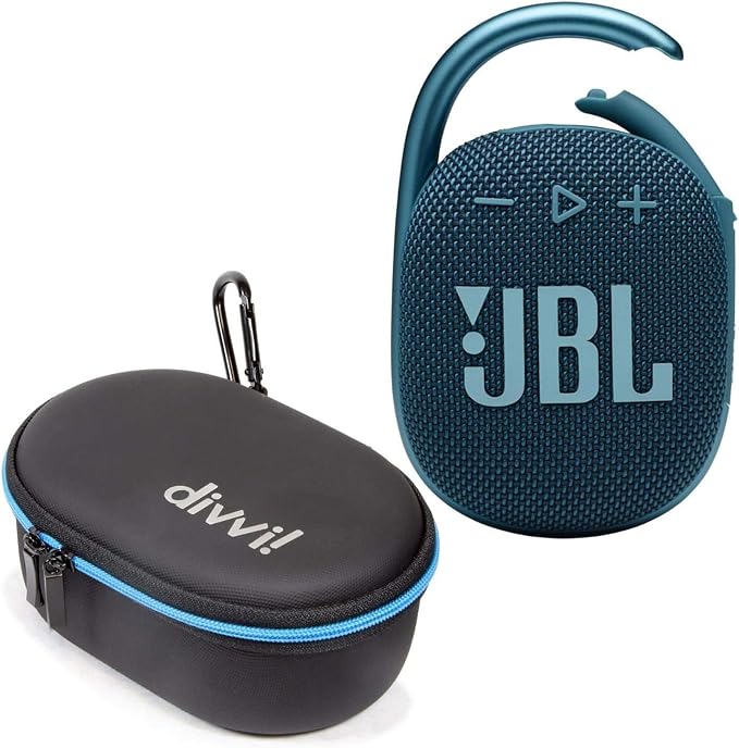 JBL Clip 4 Portable Bluetooth Speaker (Blue) + Bundle with divvi! Protective Hardshell Case (Black)