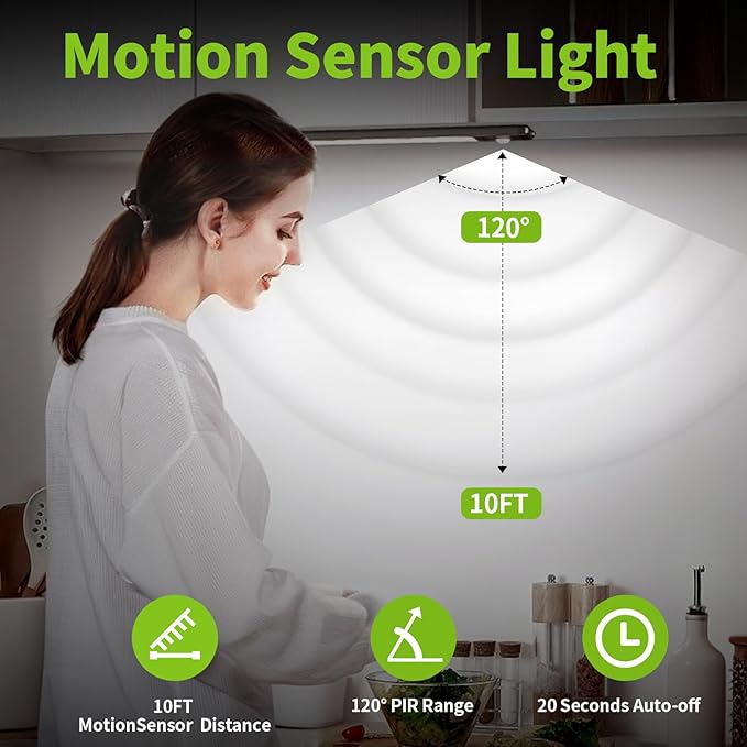 Under Cabinet Lighting, 2 Pack Motion Sensor Light Indoor, 76 LED USB Rechargeable Battery Operated, 3 Levels Dimmable Magnetic Closet Lights, Wireless Under Counter Lights for Kitchen Stairs Hallway