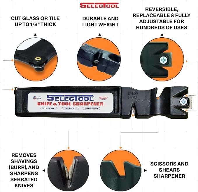 SELECTOOL Knife & Tool Sharpener, Father’s Day Gift for Dad, Manual Blade Sharpener for Kitchen Knives, Pocket Knives, Scissors, Axes & Outdoor Tools, Made in USA