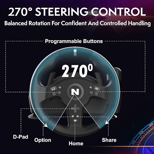 Nitho Drive Pro V200 PC Gaming Racing Wheel with Pedals and Shifter, Steering Wheel Compatible with PC, PS4, Switch 2/Switch, Xbox Series X|S and Xbox One, 270° Car Driving Simulator with Vibration