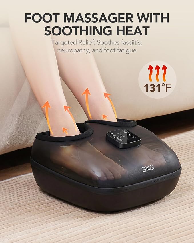 SKG YS100 Shiatsu Foot Massager with Heat and Remote FSA Eligible, 2026 Upgrade Heated Foot Massager for Plantar Fasciitis Neuropathy, 3 Levels Compression Kneading Massage, Up to Size 13, Black