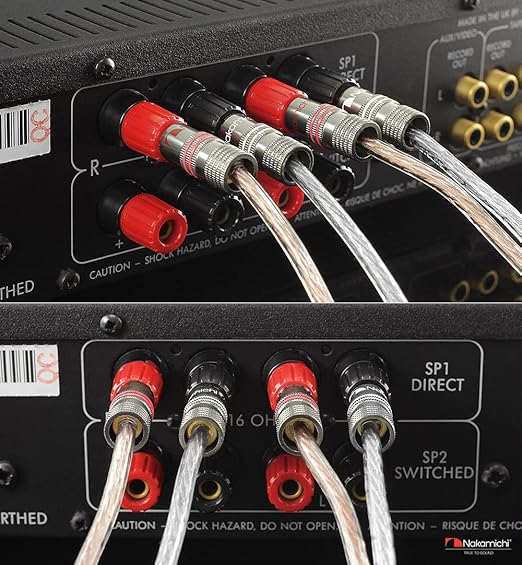 Nakamichi Ultimate Series 24K Gold Plated Beryllium Red Copper Banana Plug 12-18 AWG Gauge Size 4mm Connector for Speakers Wire Amplifiers Hi-Fi Sound Systems (8 Pcs (4-Pairs), Banana Plugs)
