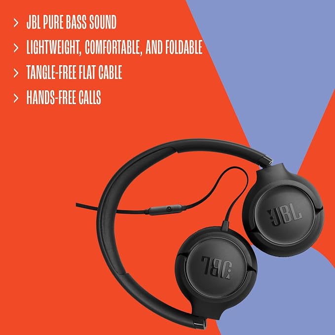 JBL Tune 530 - Wired on-Ear Headphones with a 3.5mm aux Jack and JBL Pure Bass Sound, Tangle-Free Flat Cable, Hands-Free Calls, Lightweight, Comfortable, and Foldable (White)