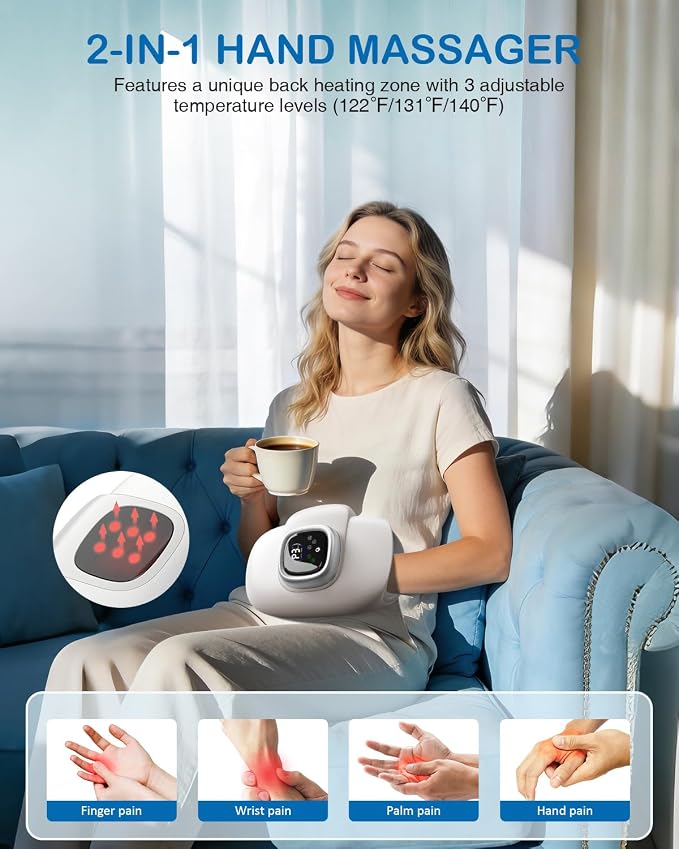 Hand Massager with Heat and Compression: 2026 Upgraded Cordless Full-Hand Wrist Fingers Massage for Arthritis Carpal Tunnel, Heat-Backed, 4000mAh Extended Battery, Fathers Day Dad Gifts (Space Gray)