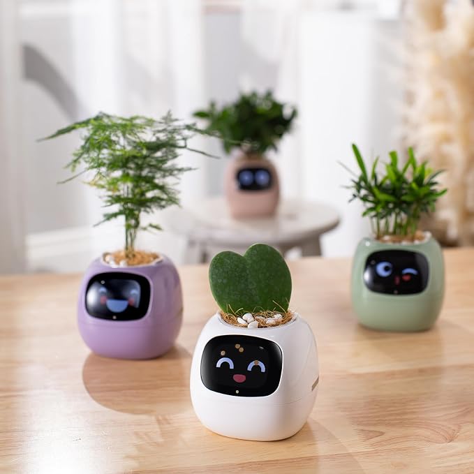 PLANTSIO smart pet Planter Robot Guidance on Plant Care with Emojis, Adorable Plant Companion with Rich Gesture Interaction, Neat Desk Setup Gift (Pink)