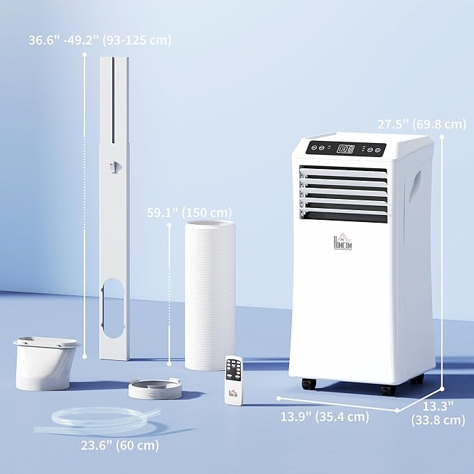 HOMCOM 8000 BTU Portable Air Conditioner for Rooms Up to 344 Sq. Ft., 4-in-1 AC Unit with Cooling Fan, Dehumidifier, Sleep Mode, Remote Control, 24H Timer, Window Installation Kit, White