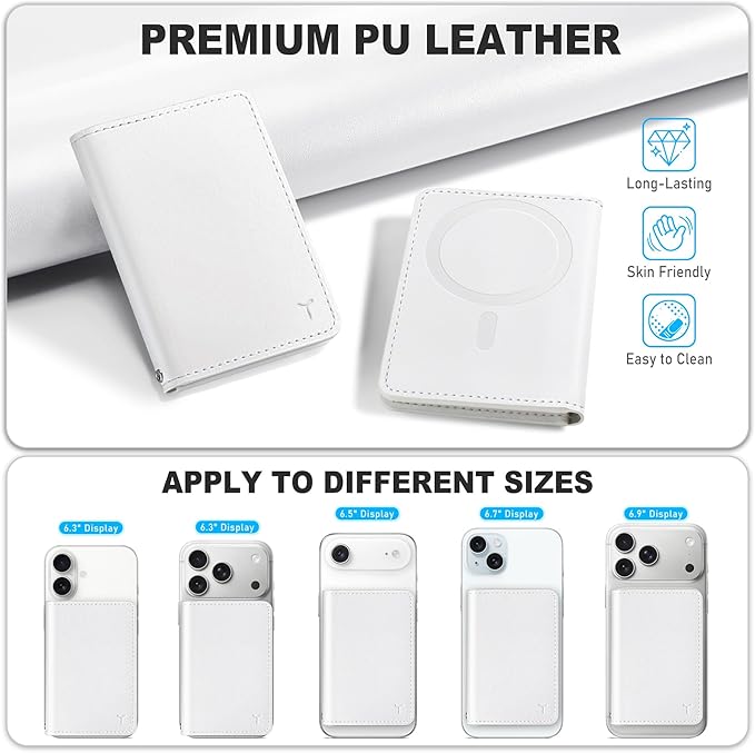 TUCCH for Magsafe Wallet with 6 Card Holders, RFID Blocking [Clear ID Window] PU Leather Men Women Folio Magnetic Phone Wallet for iPhone 17/16/15/14/13/12/Plus/Air/Pro/Pro Max Series, White