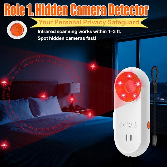 3-in-1 Travel Safety Alarm - Hotel Safety Devices with Hidden Camera Detector & Door Alarms When Opened & Self Defense Personal Safety Alarm, Portable Multifunctional Travel Safe Essentials