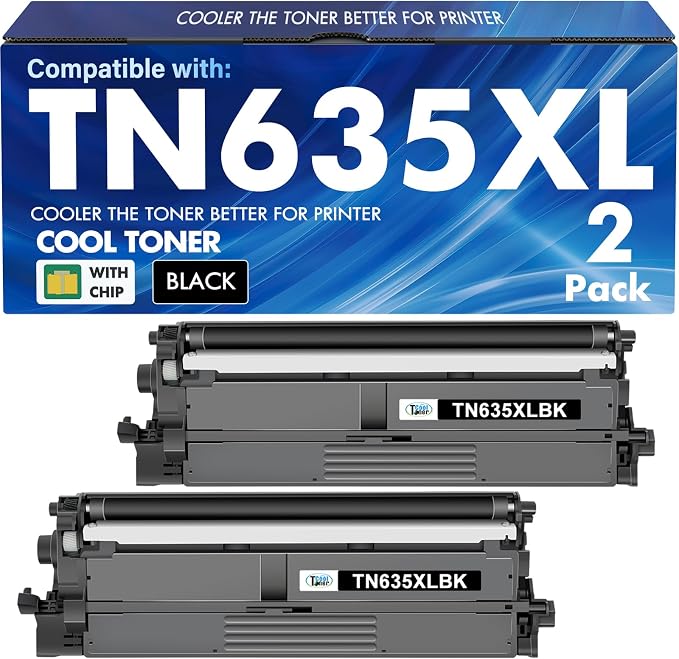 TN635XL TN635 Black Toner Cartridge MFC-L8930CDW Compatible for Brother TN635XXL TN-635 TN 635XL TN-635XL MFC-L8730CDW HL-L8430CDW HL-L8570CDW MFC-L8970CDW HL-L8430CDWT MFC-EX575 Ink Printer 2 Pack