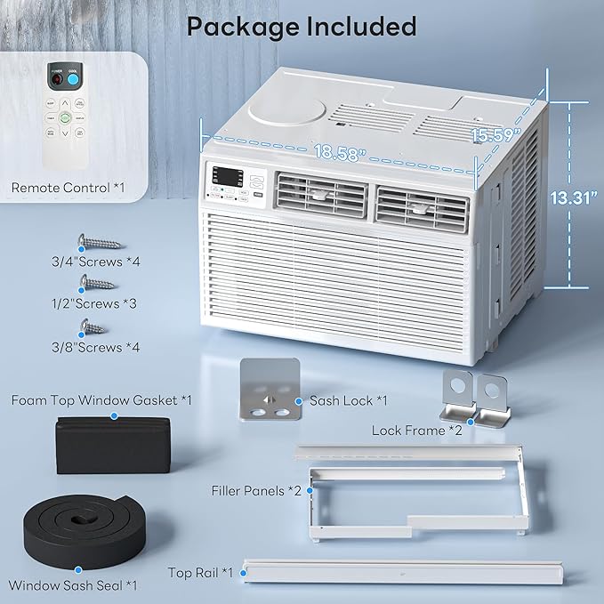 ZAFRO 8000BTU Window Air Conditioners with Remote Cool Up to 350 Sq Ft,Quiet Operation Window AC Unit with 4 Cool&Fan Speeds,6-in-1 Modes,Energy Saving,Easy to Use for Small Room,White