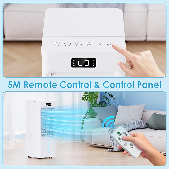 Swamp Cooler, 6L Windowless Portable Air Conditioners, 3-IN-1 Evaporative Air Cooler with Remote, 4 Modes & 3 Speeds, 4 Ice Packs, Auto Oscillating, 12H Timer, Quiet Cooling Fan