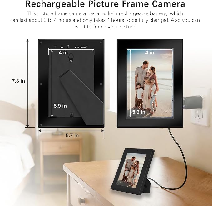 HD 1080P Hidden Spy Security Camera Picture Frame, No WiFi Needed Indoor Security Camera, Battery Powered Indoor Hidden Spy Camera for Home with Loop Recording, Motion Detection (Doesn't Record Sound)