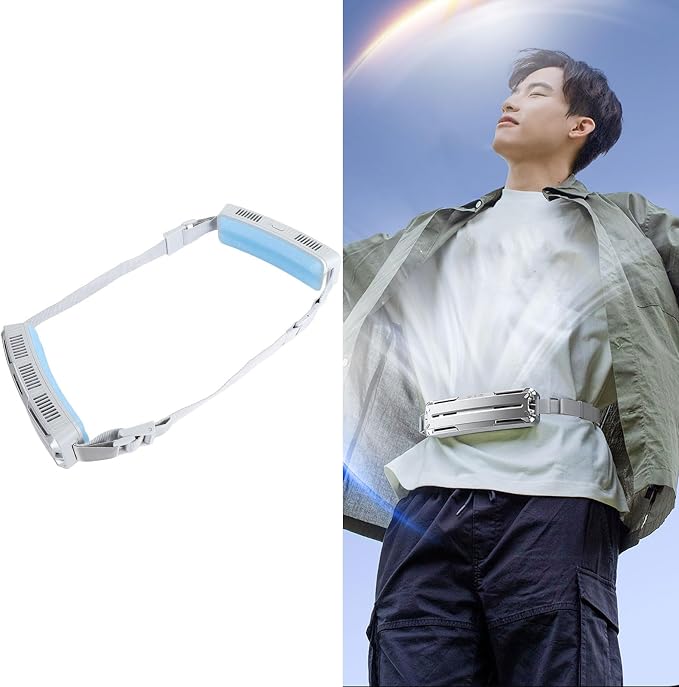 flexman Portable Waist Fan, ABS Wearable Waist Fan, Three Air Speeds 8000 mAh Battery Operated Wearable Personal Fan, Rechargeable Belt Fan (Silver Gray)
