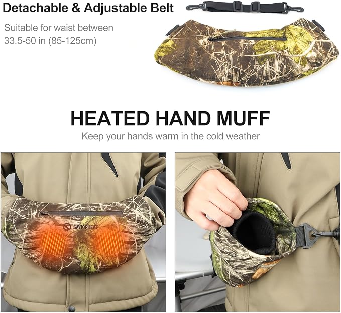 SAVIOR HEAT Heated Hand Muff, 10000mAh USB Electric Hand Warmer Pouch with Rechargeable Battery for Winter Outdoor Hunting Hiking Camping Sport Golf Football Photography