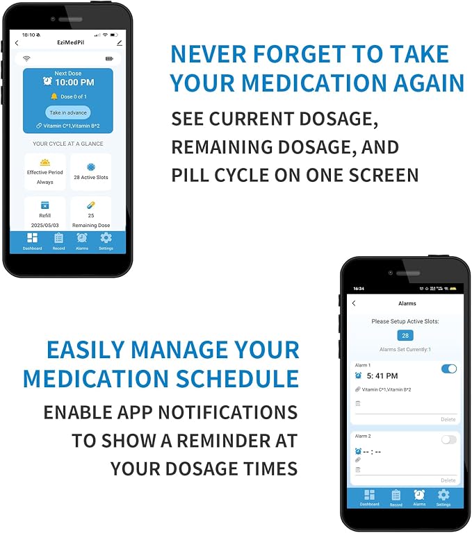 Smart WiFi Automatic Pill Dispenser with with App and Light Reminders for Seniors - Tracks Adherence History, Remote Caregiver Alerts, 28-Day Locking Medication Organizer for Vitamins, Supplements