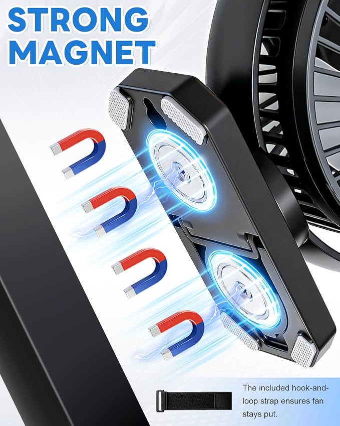 2-Pack Golf Cart Fans Rechargeable, 12000mAh Battery Operated Portable Fan with 2X Magnetic Fan Base, 3 Speeds, Lights - for EZGO Club Car Yamaha Golf Cart Accessories, Gifts for Men Dad Husband