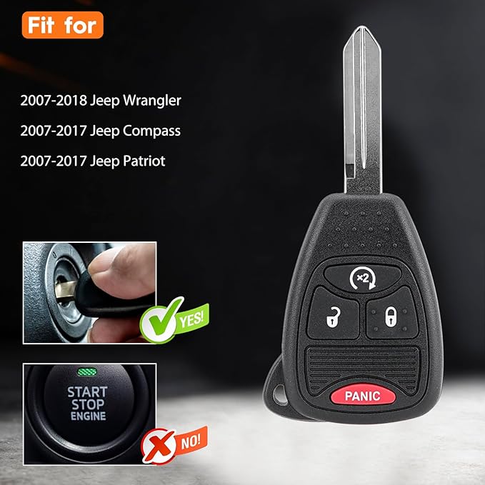 DIY Key Fob Remote Replacement Fits for 2007-2018 Jeep Wrangler 2007-2017 Jeep Compass Patriot Keyless Entry Remote OHT692713AA (Pack of 2)
