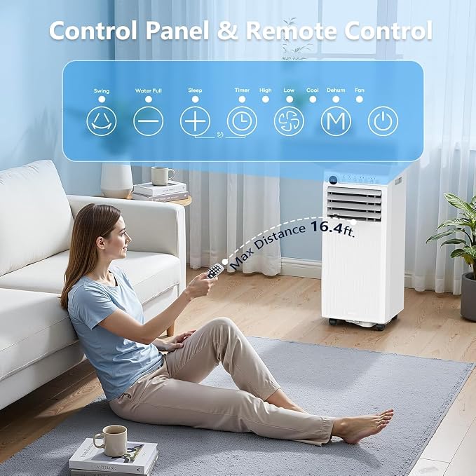 Electactic 8000 BTUs Portable Air Conditioners, 4 in 1 AC Unit Cools 350 Sq.Ft, Air Conditioner Portable with Cool, Fan, Dehumidifier, Auto Drain, 24H Timer/Remote Control/Window Kit