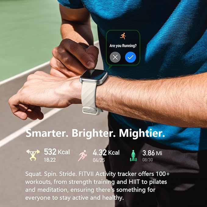 FITVII Health & Fitness Tracker (Answer/Make Calls), Smart Watch with 24/7 Heart Rate and Blood Pressure, Sleep Tracking, Blood Oxygen Monitor, 120+ Sport Modes Activity Tracker for Women Men