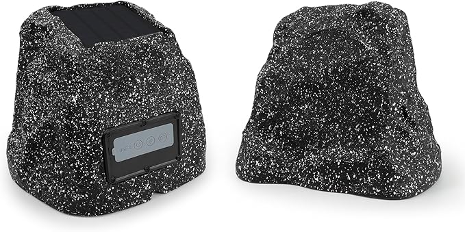 STUDIOFINIX 4" Rock Speakers Outdoor Waterproof - 5.3 Bluetooth Wireless Speaker Solar Powered Max Peak 160W for Garden,Patio,Deck,Pool,Backyard (Gray 1 Pair)
