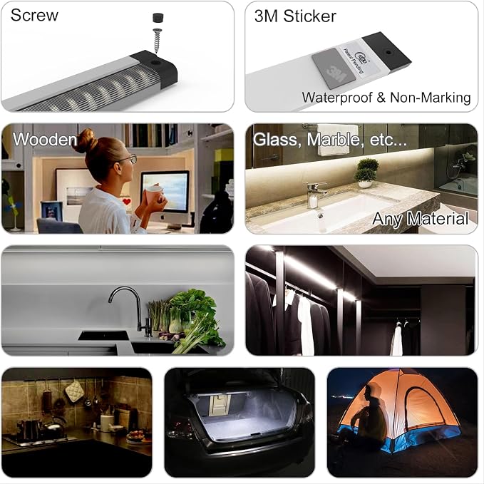LED Under Counter Lights for Kitchen Touch Under Cabinet Lighting Built-in Adjustable Cable No MESSY Wires! 4 Pcs Cabinet light 3000K 1800Lm Super Bright Good for Garage Pantry Closet Timer Smart Plug