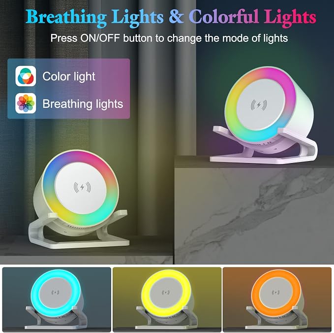 doopo Night Lights Bluetooth Speaker,Wireless Charger 15W with Phone Holder, Touch Control Bedside Lamp Dimmable with Dynamic Colored Music Light, Gifts for Teenage Girls Boys Room Decor