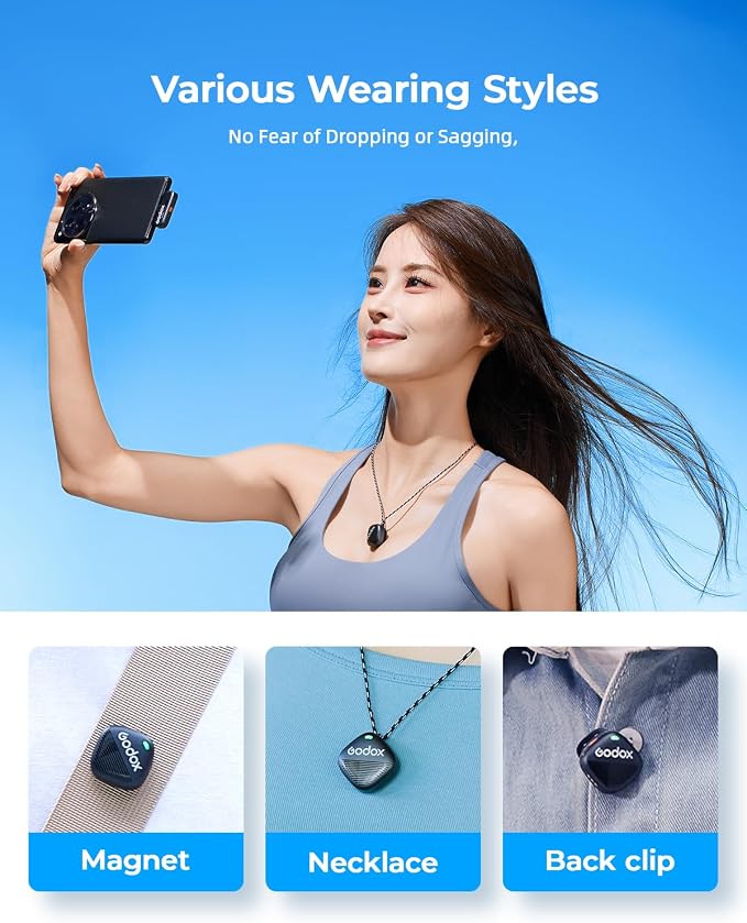 GODOX Cube-SC Kit2 Wireless Lavalier Microphones, Mini Mic with Noise Cancellation, 30H Battery, 300m/1000ft Range for iPhone 15/16 & Android (2 TX + 1 RX Charging Case)