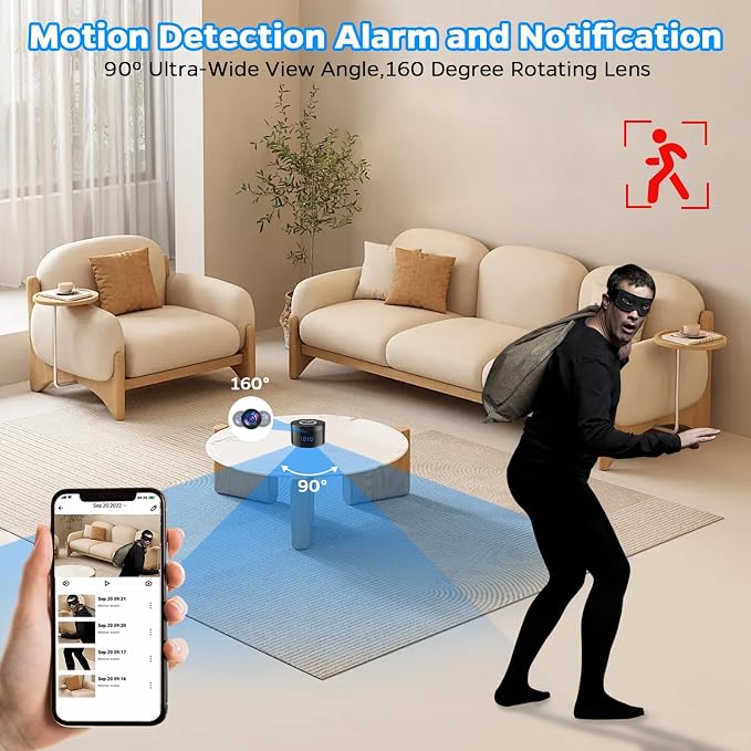 Indoor Security Camera | Clock & Wireless Charging, 1080P WiFi Cameras with Motion Detection, Night Vision, Local & Cloud Storage,with APP (Black)