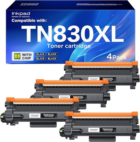 TN830XL TN830 Compatible Toner Cartridge for HL-L2460DW DCP-L2640DW Replacement for Brother TN-830 XL/V/R Toner Cartridges with MFC-L2820DW HL-L2400D HL-L2405W HL-L2460DWXL Printers (4Pack, Black)