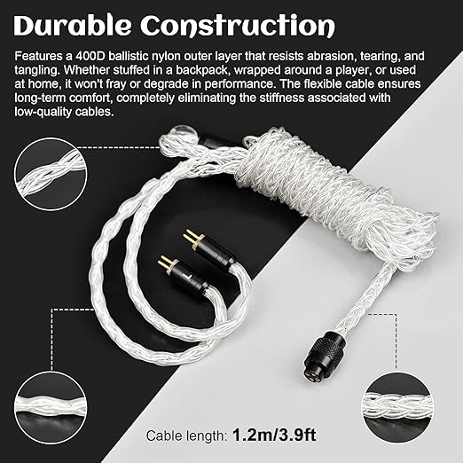 IEM Cable Compatible with Linsoul 7Hz x Crinacle Zero:2, Salnotes Zero, Kiwi Ears Orchestra Lite, Cadenza, Quartet, Astral, Hype4, Supermix4, Kiwi Ears Terras IEM Cable with 2.5mm/3.5mm/4.4mm Plug