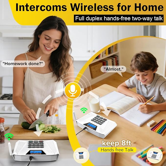 60L Intercoms Wireless for Home, 1700ft 2026 Wireless Intercom System with Full Duplex & Group Call, Hands Free Two Way Real Time Home Intercom for Elderly, Kids & Office (2 Pack)