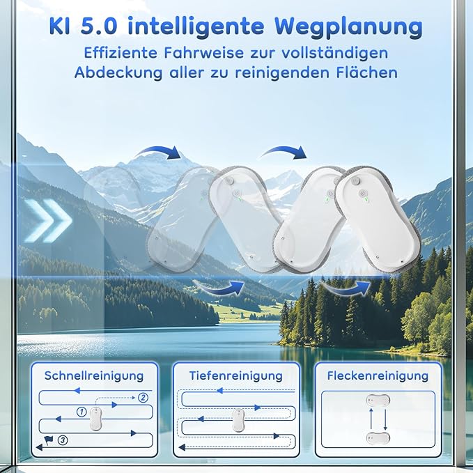 2026 Updated Window Cleaning Robot - Enhanced Battery, Max 6400Pa, Path Planning, Anti-Slipping, Edge Detection, Window Cleaner Robot for High-Rise Windows (2 pairs of nozzles, 10 cloths) (White)