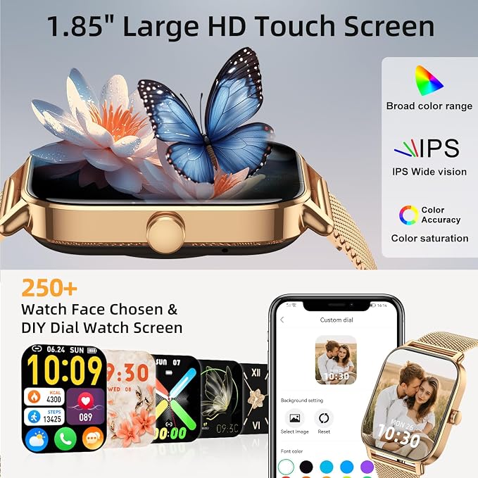 Smart Watch For Women Android/iPhone: Fitness Trackers Smartwatch 1.85" Bluetooth Calls Answer/Make IP68 Waterproof Womens Watches Activity Pedometer Heart Rate Monitor 130+ Sports Model 3 Bands