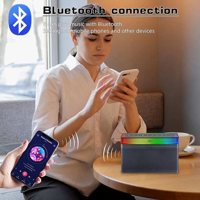 LUXSWAY Bluetooth White Noise Machine with 70 Sounds,LED Bedside Lamp,USB Rechargeable,Adjustable Brightness,Timer & Bluetooth Speaker Machine for Sleep, Relaxation and Reading