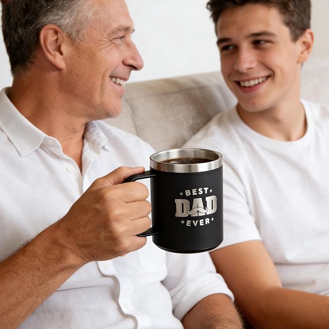 Birthday Gifts for Dad, 12oz Funny Heated Coffee Mug for Dad with BEST DAD EVER, Electric Coffee Cup with Warmer Set, Ideal Valentines Father Day Gifts from Wife Daughter Son (Black -12oz)