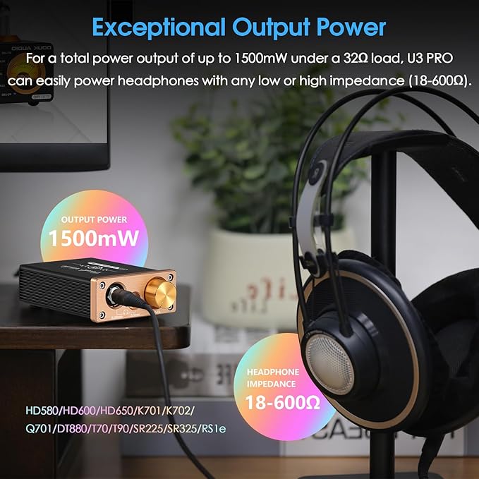 Douk Audio U3 PRO HiFi Mini Class A Headphone Amplifier – High-Power Desktop Amp for 18-600Ω Headphones, 1500mW Output, 3.5mm & 6.35mm Jacks, DC 5V
