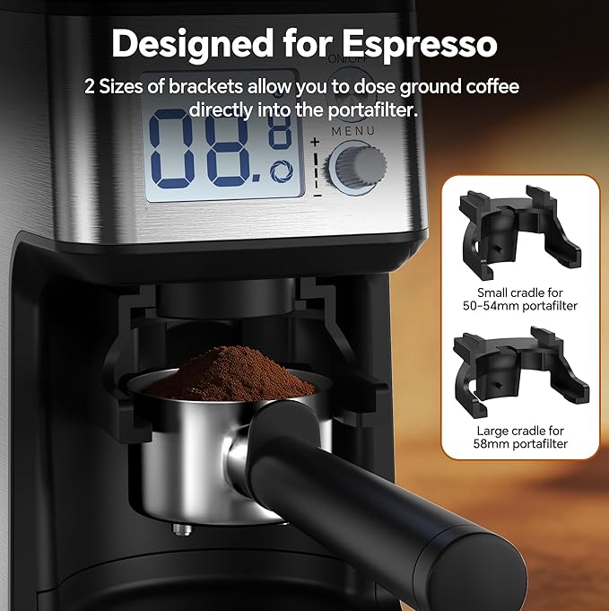 Conical Burr Coffee Grinder, 51 Precise Grind Settings Automatic Coffee Grinder, Smart Dual Control LED Display, 1-12 Cups, with Portafilter Holder, Anti-StaticStainless Steel, Memory Function
