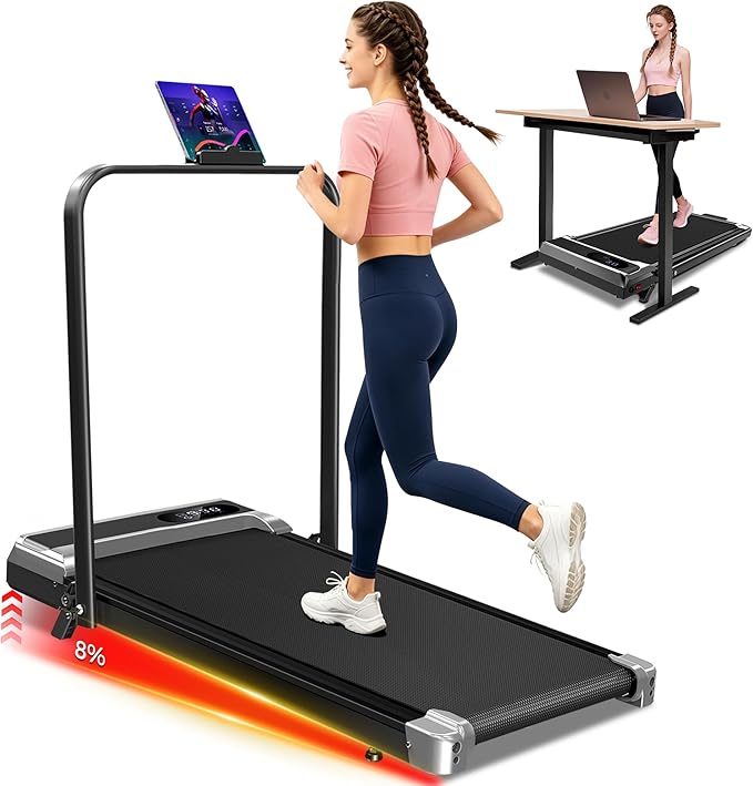 Walking Pad Treadmill with 8% Incline, 0.6-3.8MPH Foldable Treadmills with Remote for Small Home, 3.0HP Compact Walking Pad with Handle Bar, Easy Assembly, 350 LBS