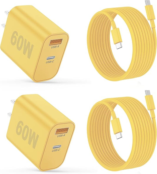 iPhone 17/16/15 Pro/Pro Max Charger, Dual Port USB-C Wall Charger with PD 40W & QC 20W Fast Charging, 10FT USB-C Cable for iPhone, iPad Pro, MacBook M1/M2/M3, Android (Yellow, 10 FT)