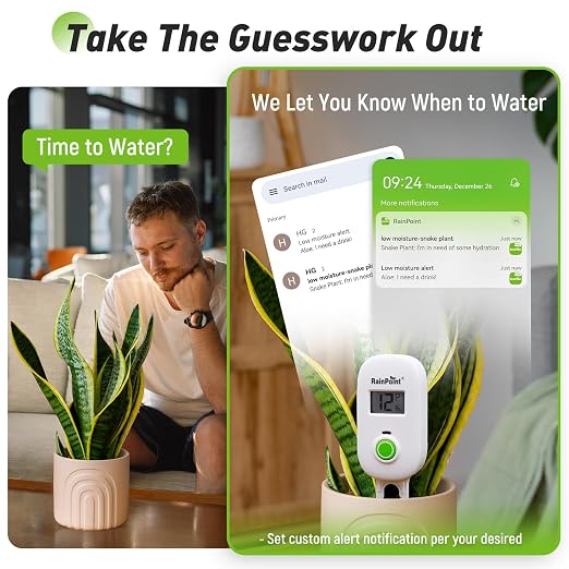 RAINPOINT Large Display Automatic Plant Waterer Indoor for Pot Plant Cycle & Soak Mode with WiFi Soil Moisture Meter Kit