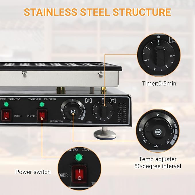 50 Pcs Mini Pancakes Maker Machine, 1800W Electric Nonstick Mini Pancake Maker with Temp & Time Control, Stainless Steel, Perfect for Home or Commercial Use