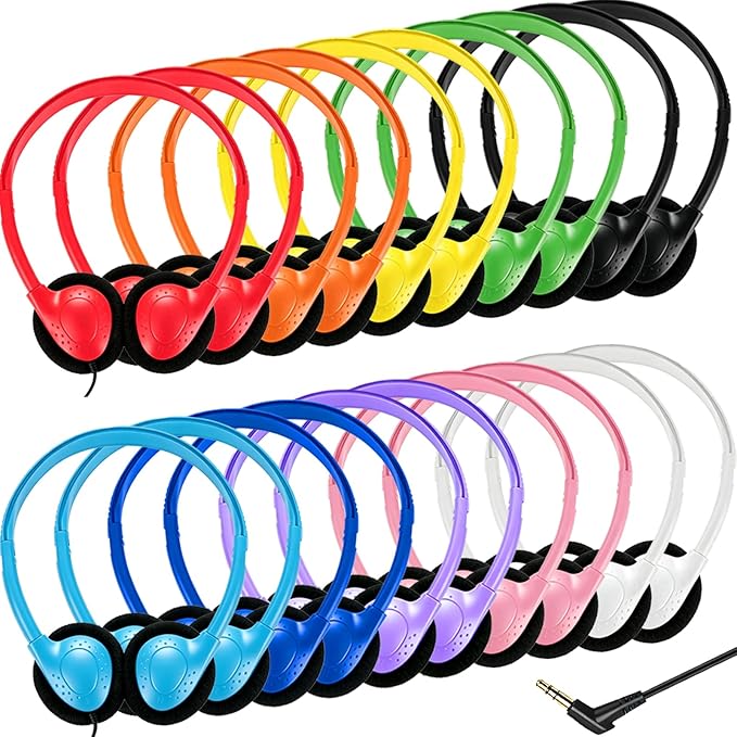 20 Pack Bulk Classroom Headphones for Students Kids School, Wholesale Headphones Class Set with 3.5mm Jack for Chromebook Laptop PC Computer(10 Mixed Colors)