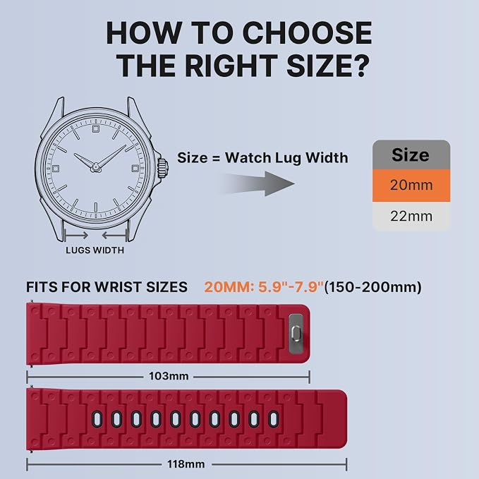 Bandletic 20mm Magnetic Watch Band, Quick Release Rugged Silicone Watch Strap Compatible with Garmin Forerunner 245 Watch Band, Soft Smartwatch Wristband Replacement Straps for Men Women, Red/Black