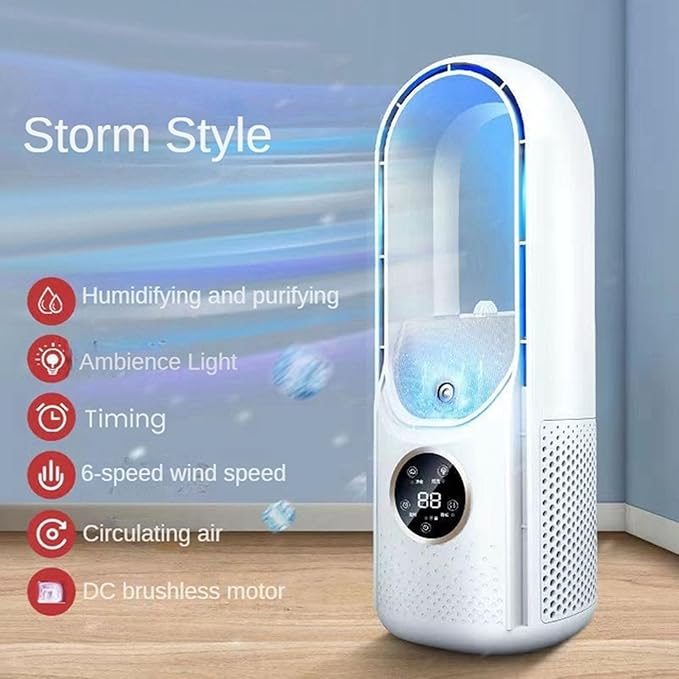 VBESTLIFE Desk Fan, Portable Bladeless Fan 11.8 inch Small Cooling Fan with 6 Speeds Wind, Humidifier Function, Timing, Quiet Table Fan for Home, Office, Bedroom