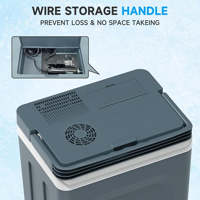 TopAutoGear 30L Portable Electric Cooler & Warmer, Small Refrigerator with Handle, 110V AC and 12V DC Car Fridge, Camping/Outdoor/Travel Cooler for Vehicles & Trucks, Grey