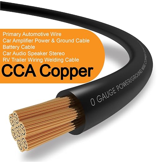 20FT 0 Gauge Wire,1/0 Battery Cable Copper Clad Aluminum,10pcs Lugs Terminal Connectors with 3:1Heat Shrink Tube for Power/Auto,Amplifier,Ground Cable